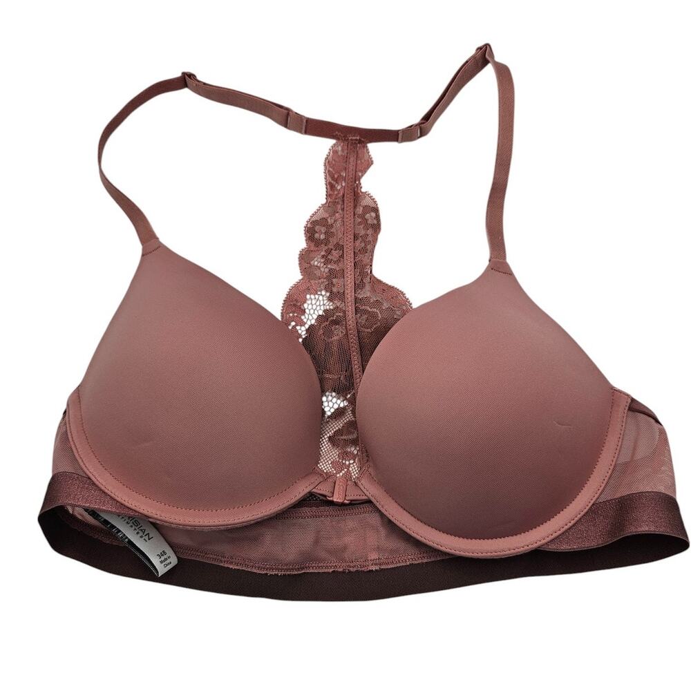 Parisian Intimates Womens Sz 34B Front Clasp T Shirt Bra Mauve Lace Back